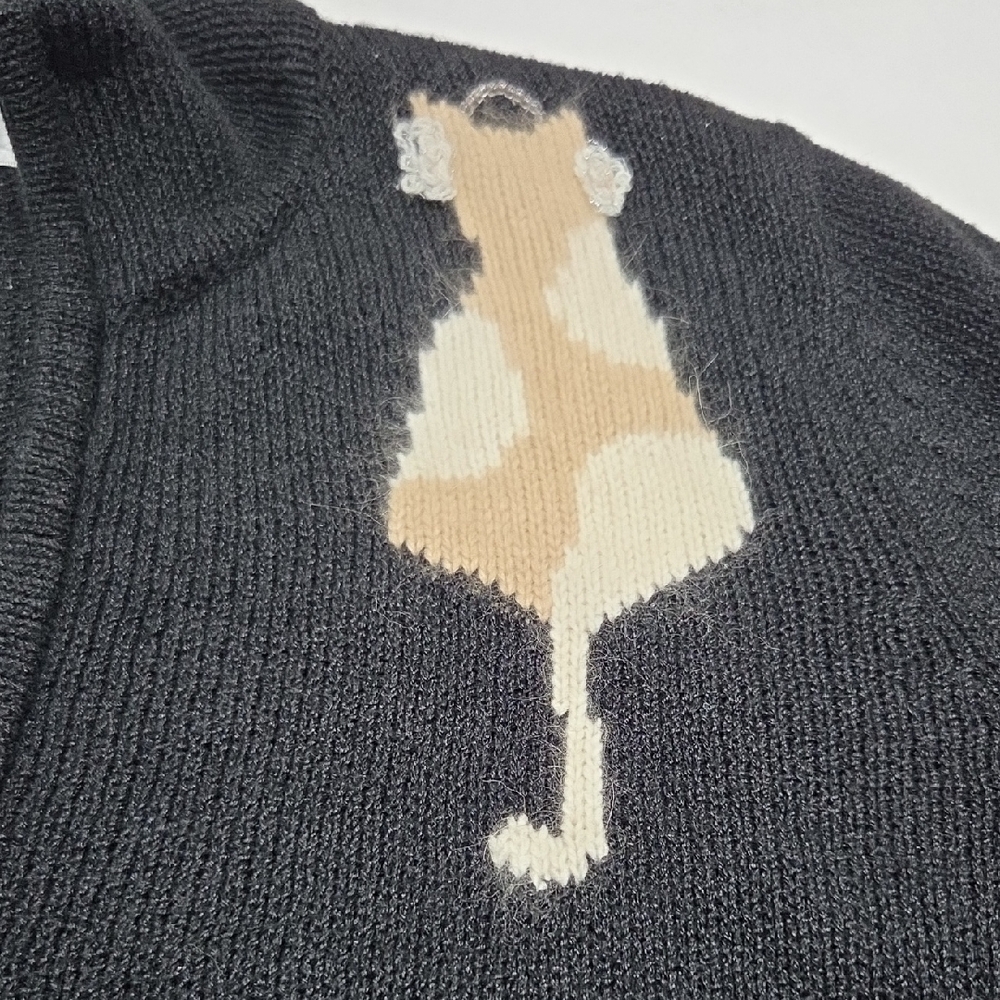 Coldwater Creek Black Sweater with Cat Design - Picture 3 of 10
